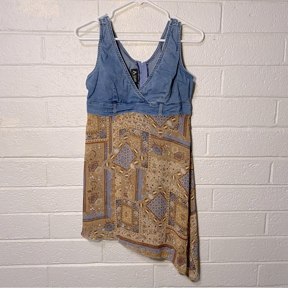 Wrapper Blue and Tan Patchwork Tank Top